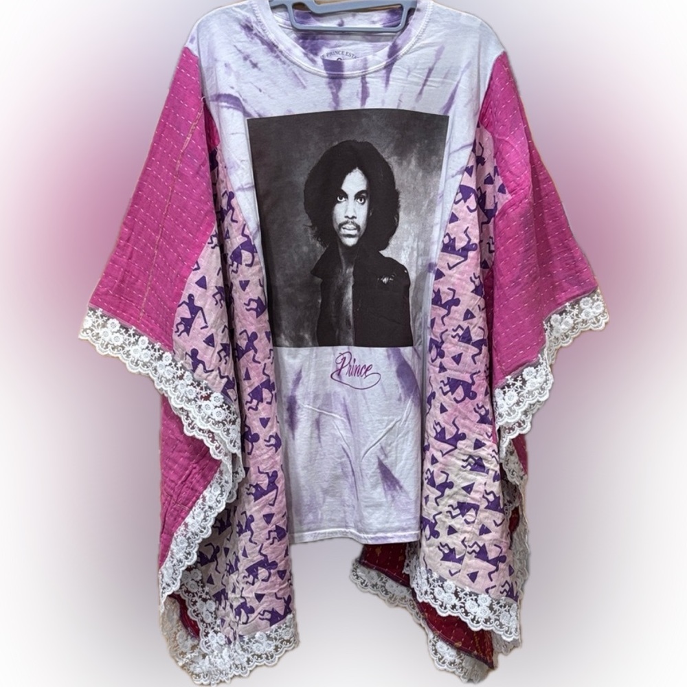 Prince Rock Graphic Boho Kimono Top in Lavender & Pink